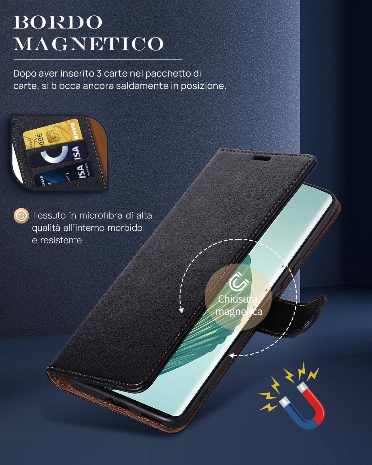 WOBURN Custodia In Pelle PU Con Portafoglio Per Honor Magic 5 Lite 5G / X9a – Magnetica, Con Funzione Stand, Nera - 2