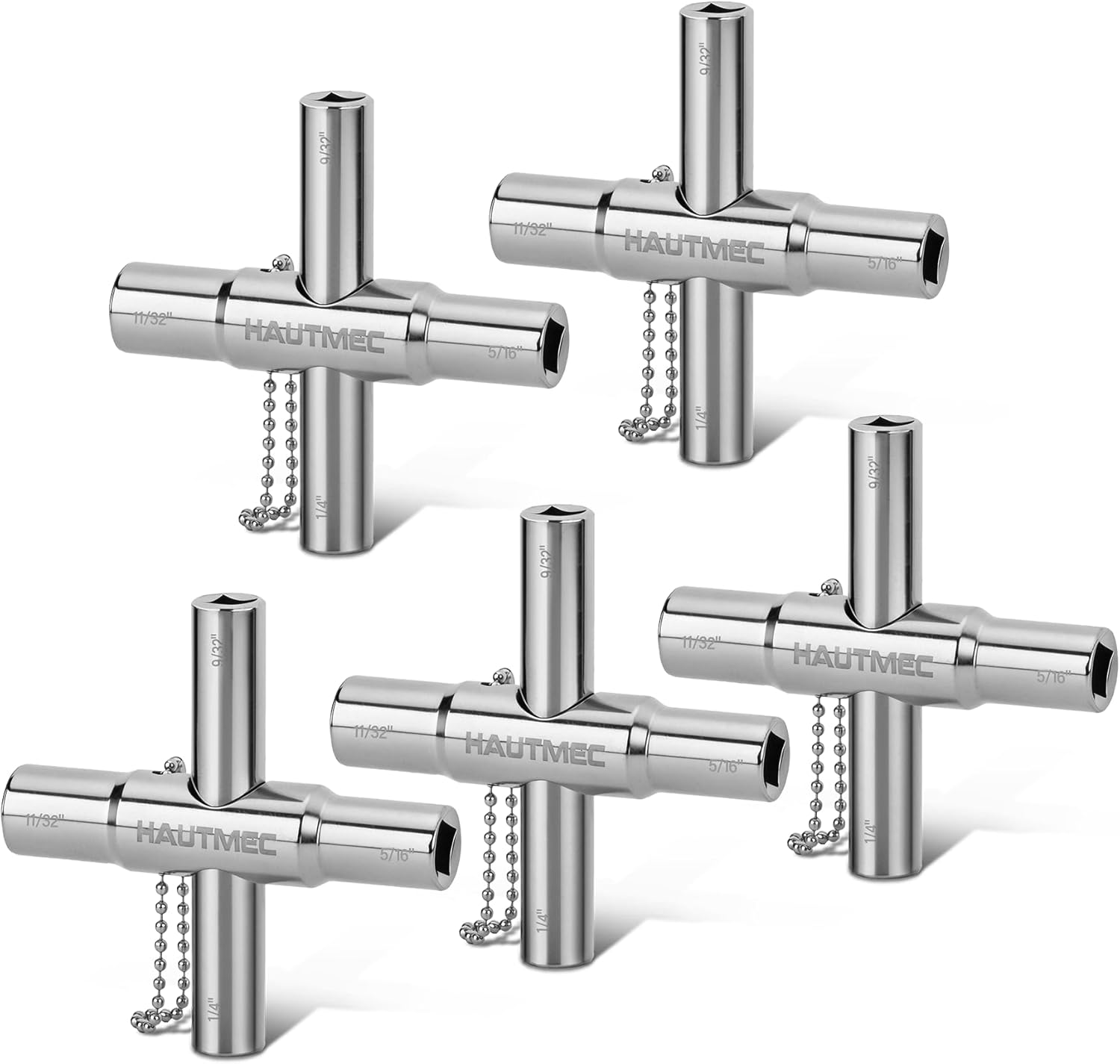 HAUTMEC 5pcs 4 Way Sillcock Water Key Faucet Valve Tool Spigot Key 1/4", 9/32", 5/16", 11/32" PL0028-5