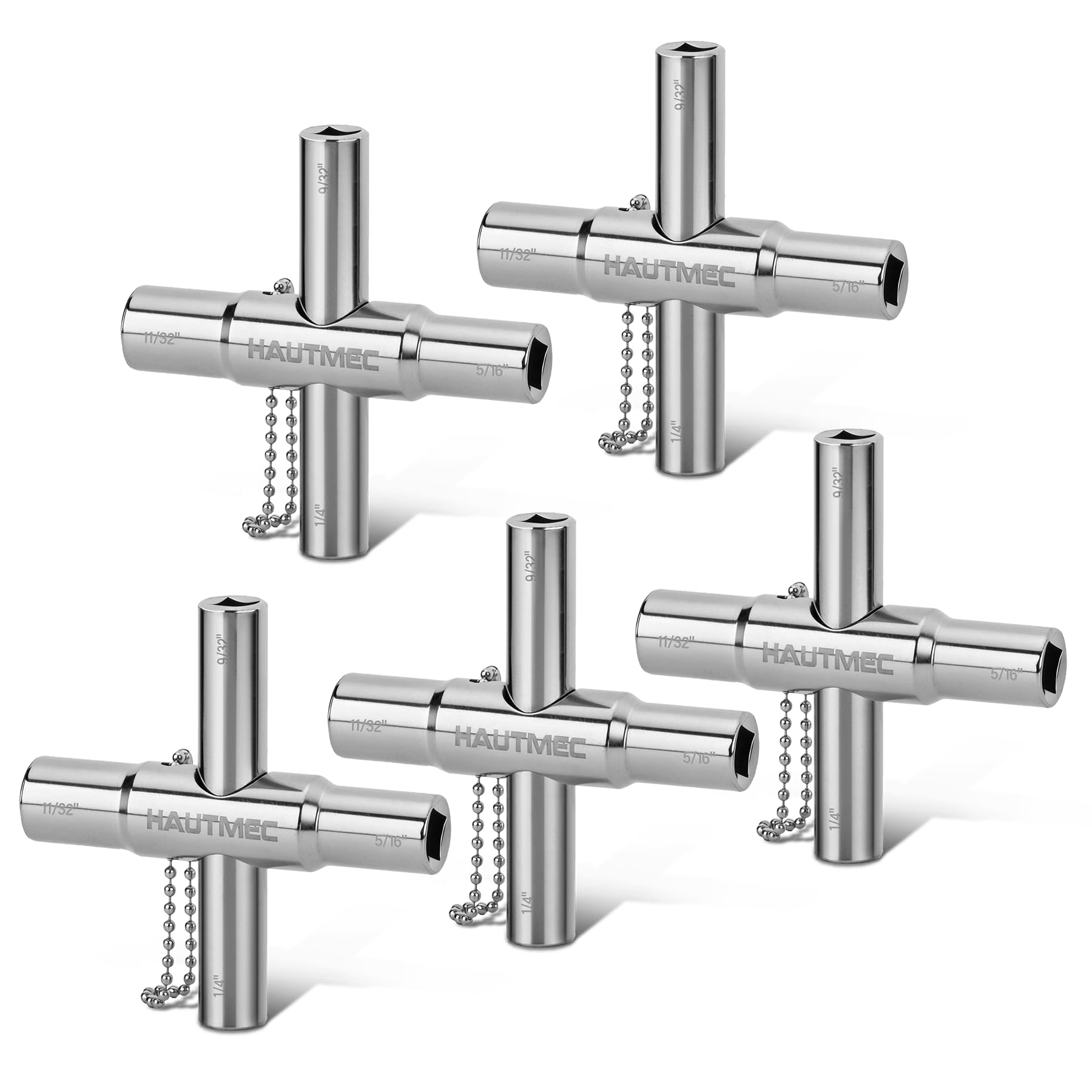 HAUTMEC 5pcs 4 Way Sillcock Water Key Faucet Valve Tool Spigot Key 1/4", 9/32", 5/16", 11/32" PL0028-5