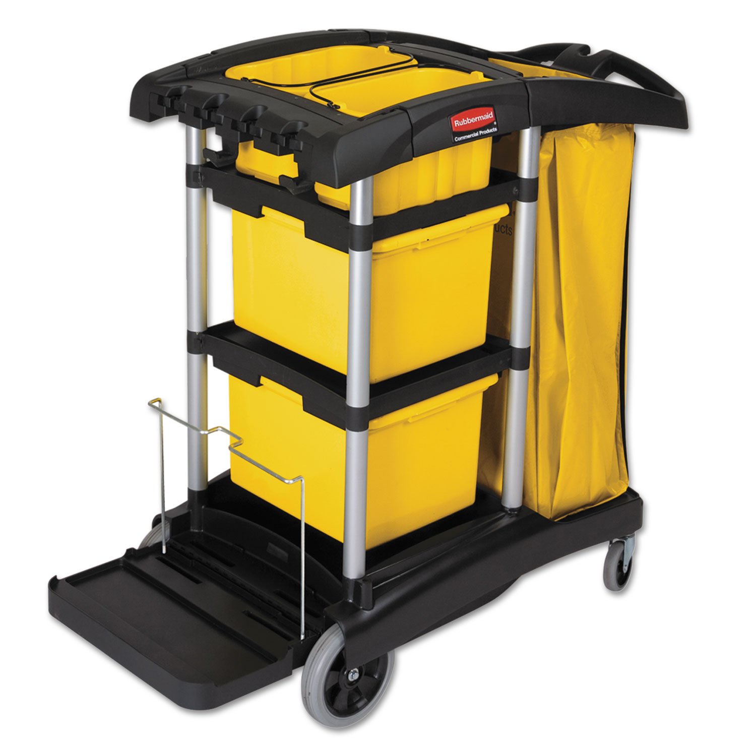 Rubbermaid High-Capacity Janitorial Cleaning Cart with Bins, Zippered Bag & Wheels - Boost Efficiency in Schools & Facilities