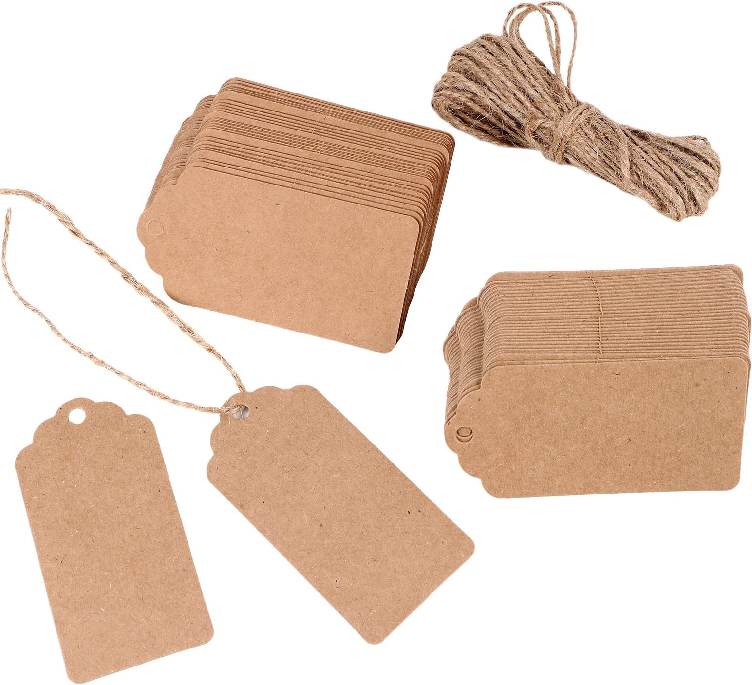 REDDOTGIFT Gift Tags,100Pcs Kraft Paper Tags with 10m Natural Jute Twine Craft Tags Labels Treats Tags for Wedding Christmas Day Thanksgiving… (4.5x9cm, Kraft FD#)