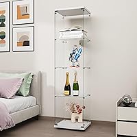 FANYUSHOW 4-Shelf Tempered Glass Curio Cabinet with Lock - White Display Showcase 64.7"H Secure Storage for Collectibles
