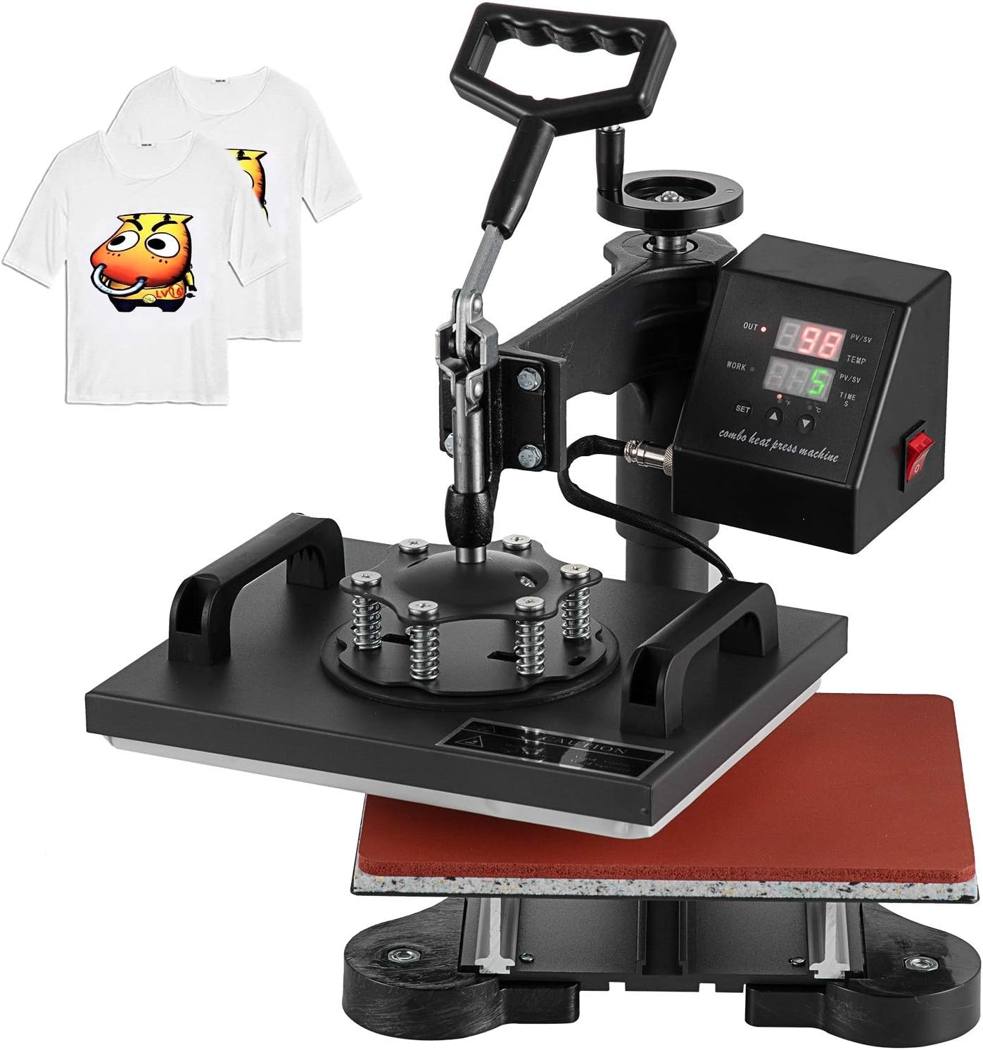 Hihone Heat Press Machine, 12 x 10 inches Digital Sublimation Heat Press Machine for T-Shirts 360 Degree Swivel Professional Heat Transfer