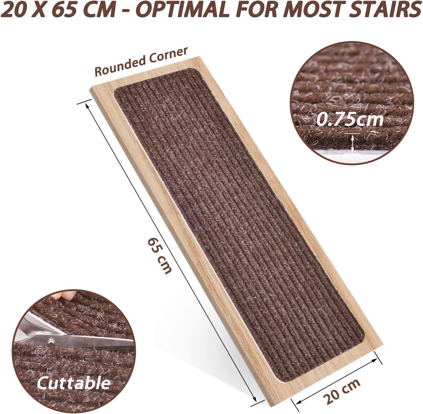 Tappeti Per Scale Antiscivolo - 15 Pezzi 76x20 Cm - Marrone Con Adesivo Riutilizzabile - Sicurezza Per Bambini E Anziani - Foto 6