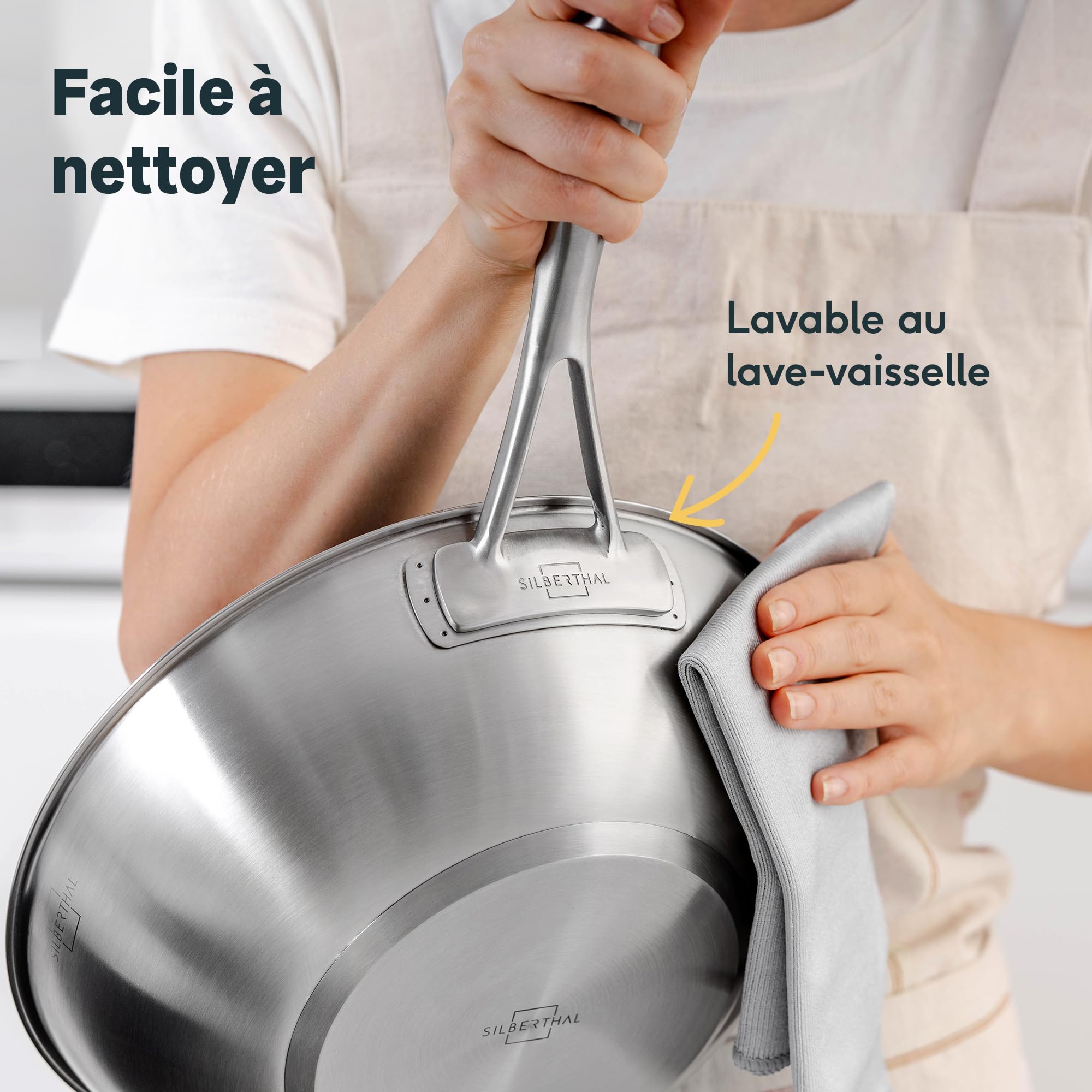SILBERTHAL Wok Induction Inox 28cm - Sans Revêtement -Bord haute - tous Feux Et Four - Cuisson Rapide Et Saine- Sans PFOA et PFOS