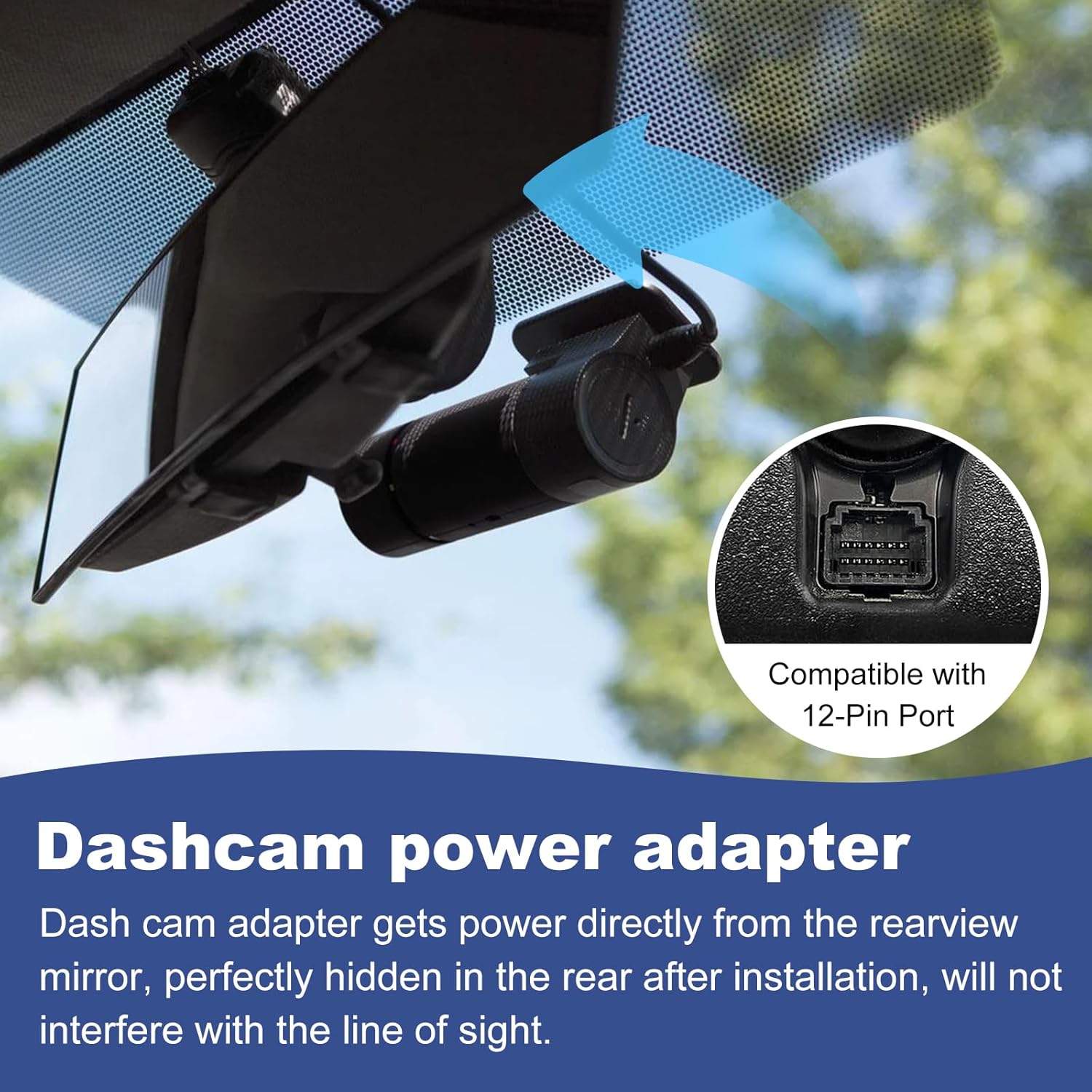 Dash Cam Power Adapter (12-Pin Type A) – Compatible with Toyota Tacoma (2015-2023), Highlander (2015-2016), Tundra (2014-2021), Sienna (2014-2021), Honda Ridgeline etc – Plugs into Rearview Mirror