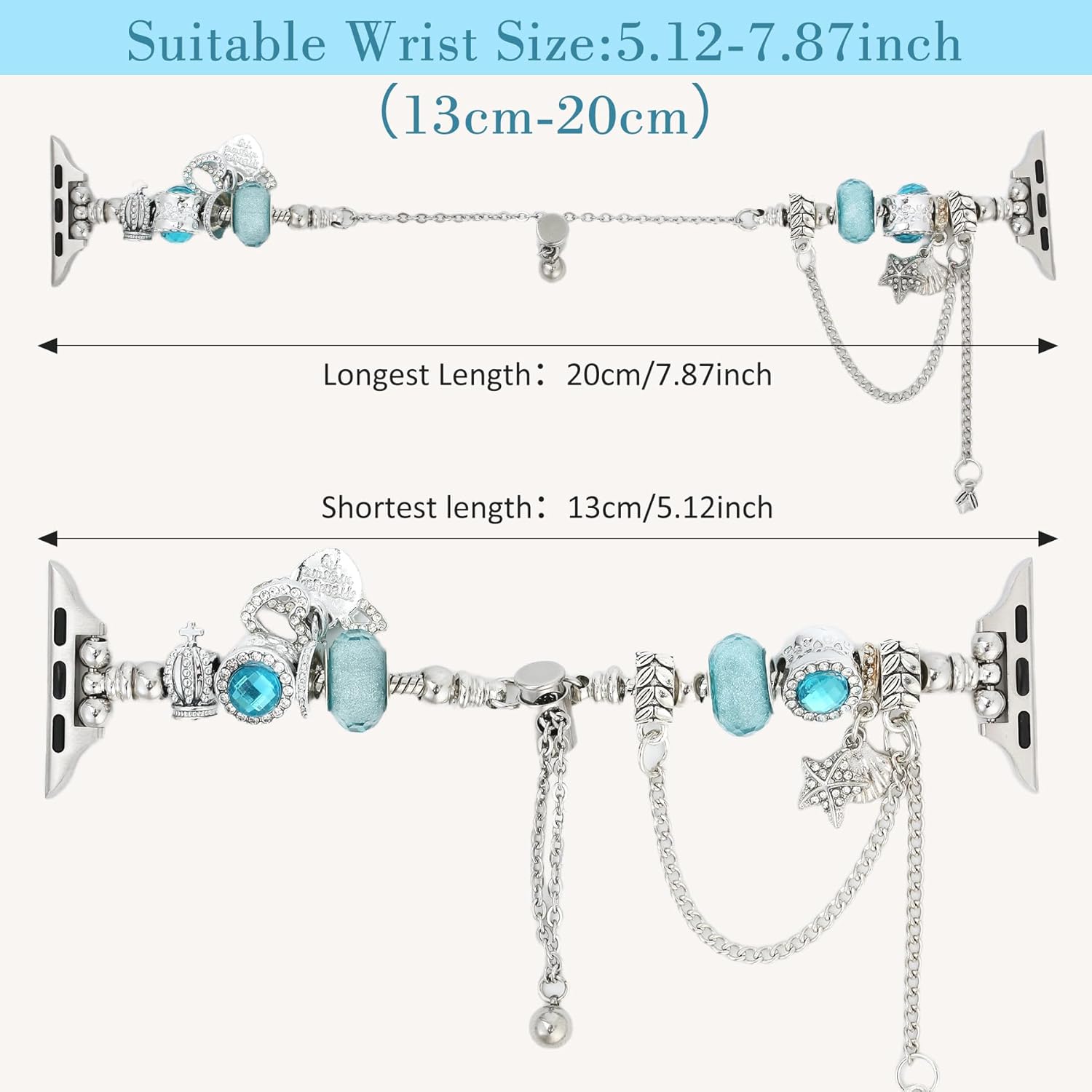 INSYOHO Bling Band Compatible with Apple Watch 38mm 40mm 41mm 42mm 44mm 45mm 46mm 49mm for Women, Sparkly Charm Bracelet Band with Adjustable Chain for iWatch Series 10 9 8 7 6 5 4 3 2 1 SE Ultra - Image 5