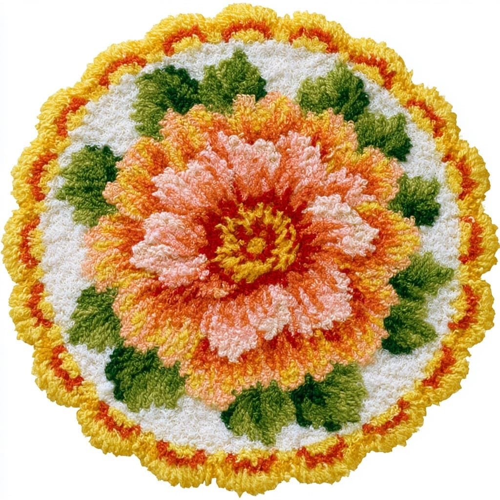 AMBATTERY Round DIY Latch Hook Rug Kits,Flowers