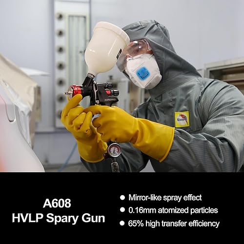 Miniatura 10 de AEROPRO Tools A608 HVLP - Kit de pistola de pulverización de aire, boquilla de 0.06 pulgadas, regulador, 5 coladores de pintura, taza de 600 cc,