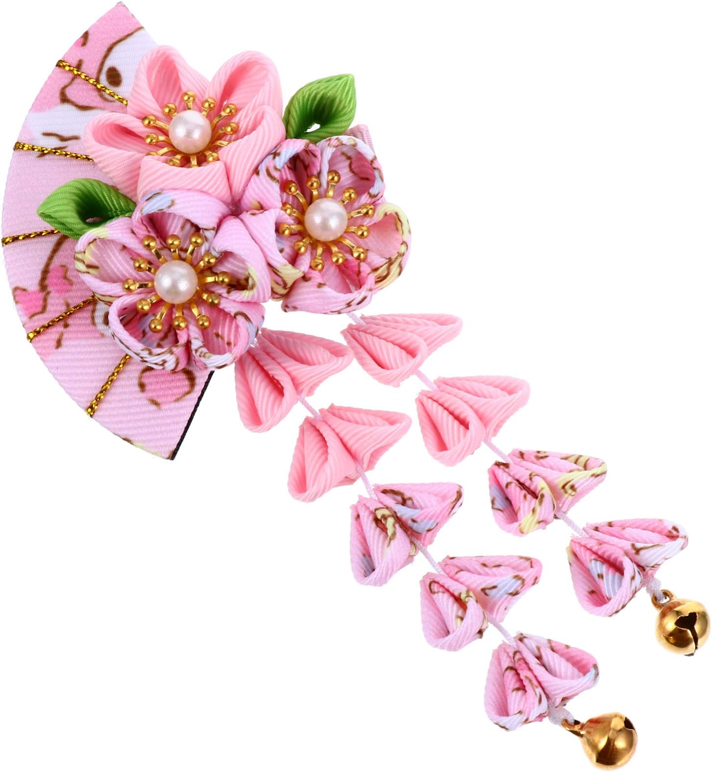 Lurrose Japanese Style Hair Accessories Kimono Flower Hair Clip Tassel Bell Fan Shape Headdress Hair Accessories Cos Photo Props Fit For Hanfu Kimono Pink