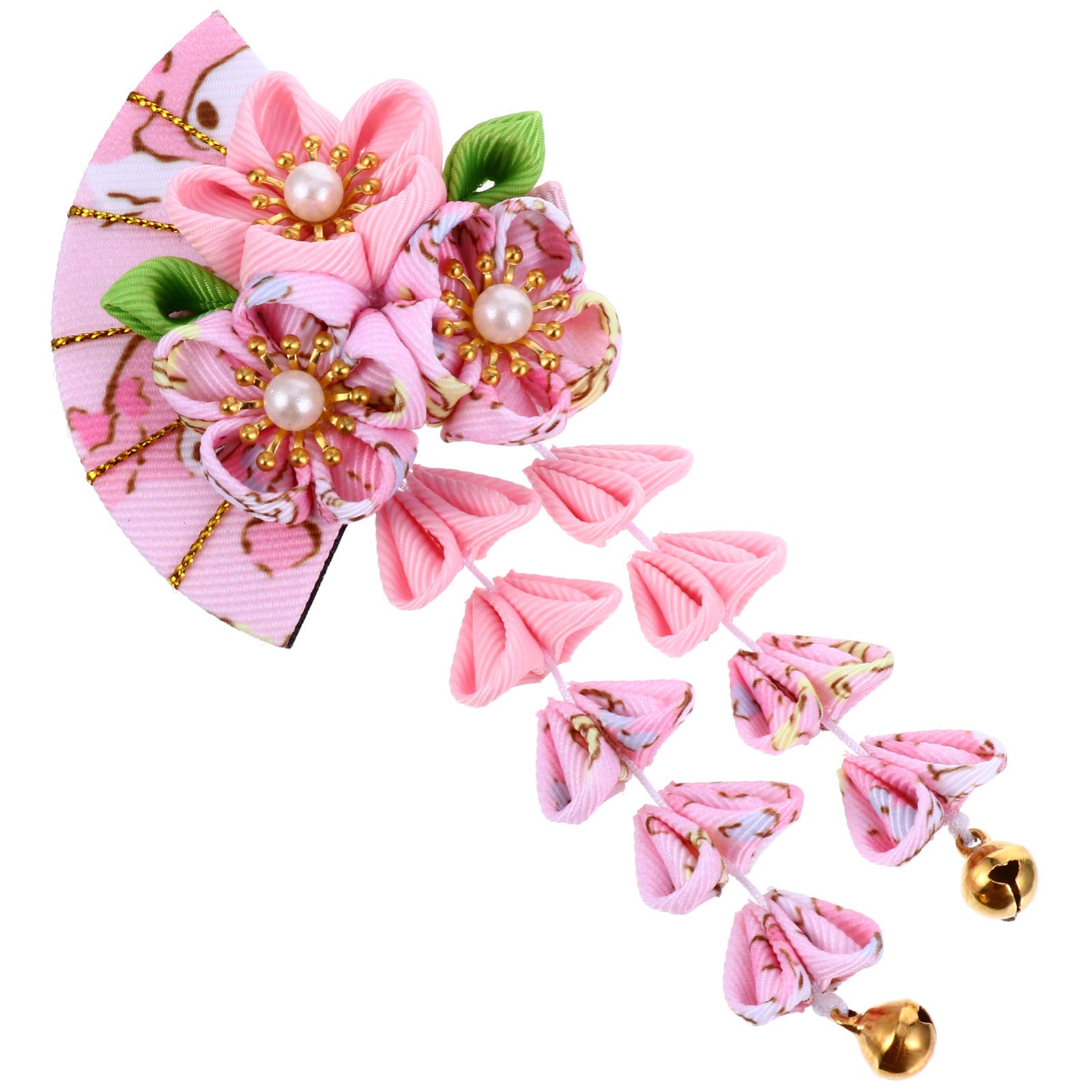 Lurrose Japanese Style Hair Accessories Kimono Flower Hair Clip Tassel Bell Fan Shape Headdress Hair Accessories Cos Photo Props Fit For Hanfu Kimono Pink