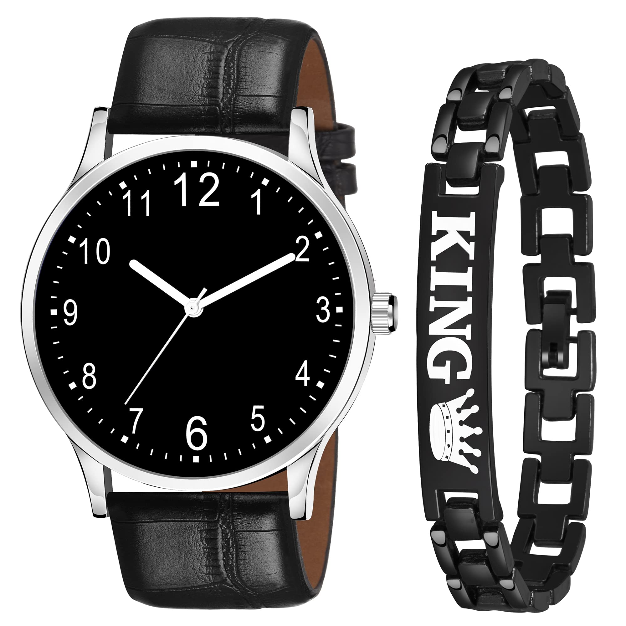 Dream Villa Analog Leathers Strap and with King Bracelet Combo Watch for Boy and Men (Black) (B0937FGG63) Amazon Price History, Amazon Price Tracker