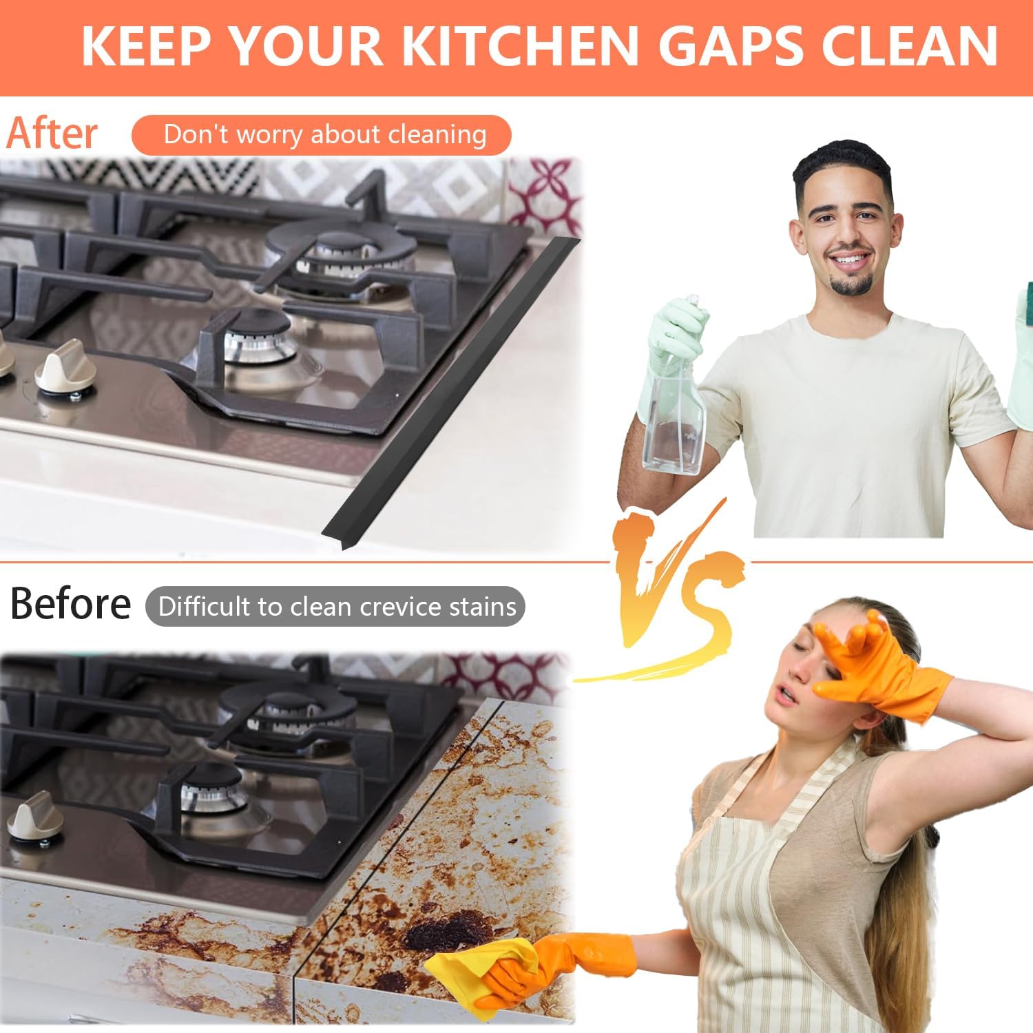 2025 Upgrade 2*Extendable Stove Gap Covers Stainless Steel +2*Gap Brushes,T Stove Counter Gap Cover,Oven Guards For Sides,Oven Gap Filler, Heat Resistant Stove Cover Guards Length 13.8" to 27.5",0.79"