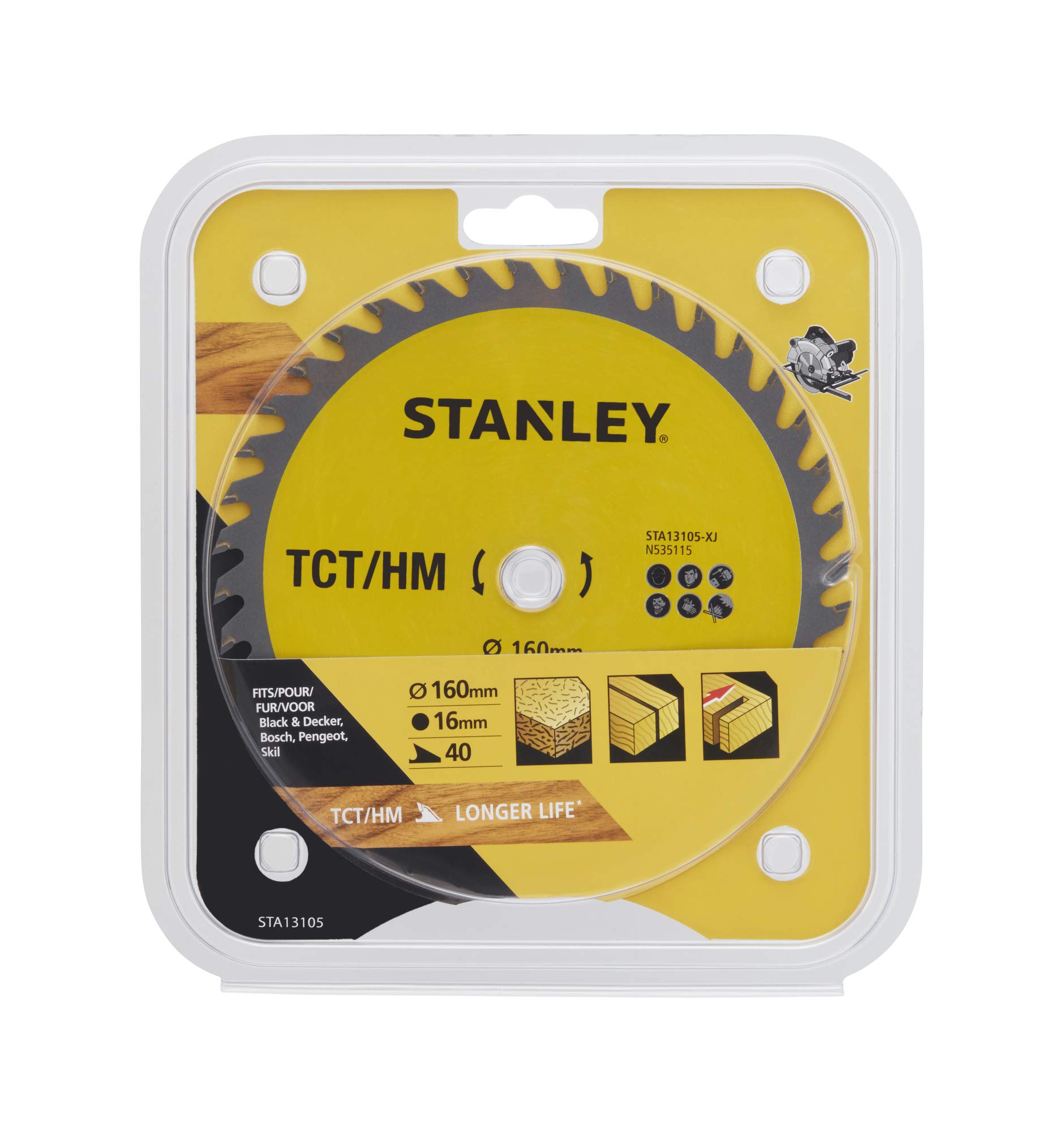 Lame TCT 160x16 mm Stanley STA13105-XJ 40 dents ATB pour scie