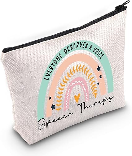 Vista 2 de ZJXHPO Bolsa cosmética de terapia del habla arco iris, todo el mundo merece una bolsa de maquillaje de terapia del habla con cremallera SLP regalo
