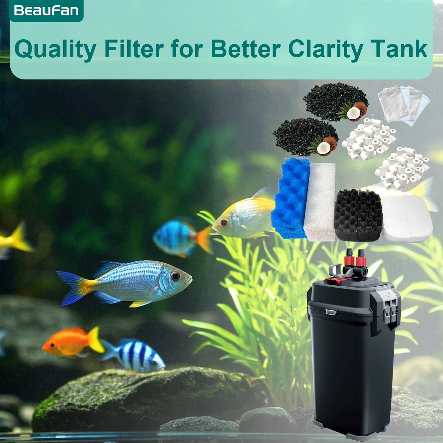 24 Pack Aquarium Media Kit Replacement for Fluval 206/207 Canister Filters, Replacement Bio Foam Filters, Activated Carbon & Ceramic Rings (2 Sets Maintenance Bundle)
