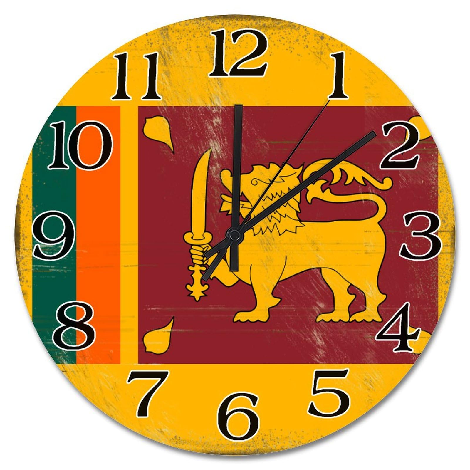 Horloge murale Sri Lanka silencieuse 25 cm à piles pour la décoration rustique du salon