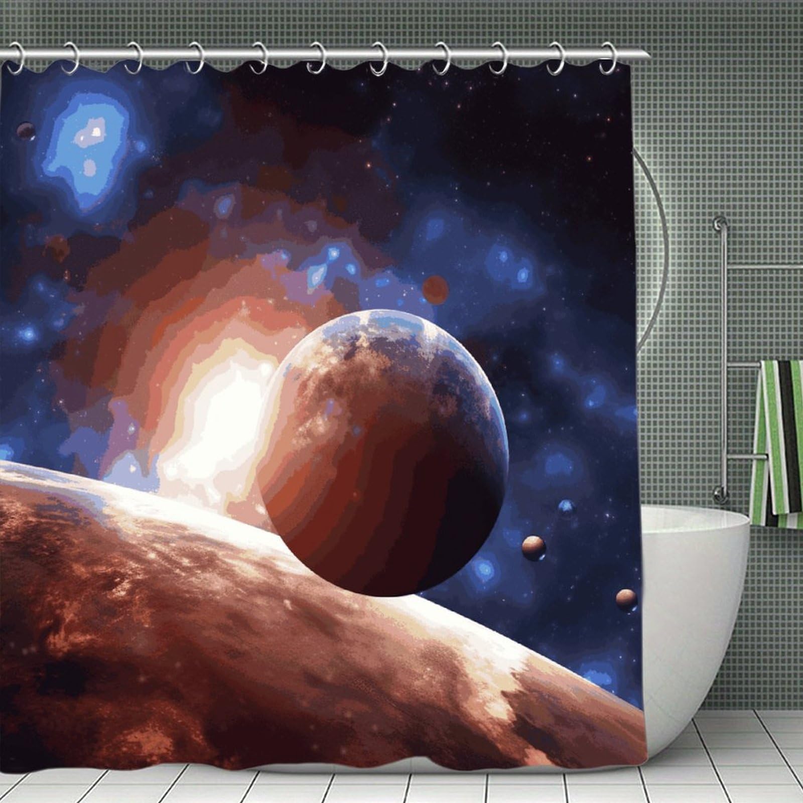 FekiLoot Planets in Space Background Shower Curtain Minimalist Thick Bathroom Curtain Washable Modern Bathroom Shower Curtain Heavy Duty Waterproof Cloth Bath Curtain with Hooks 70.8"x70.8"