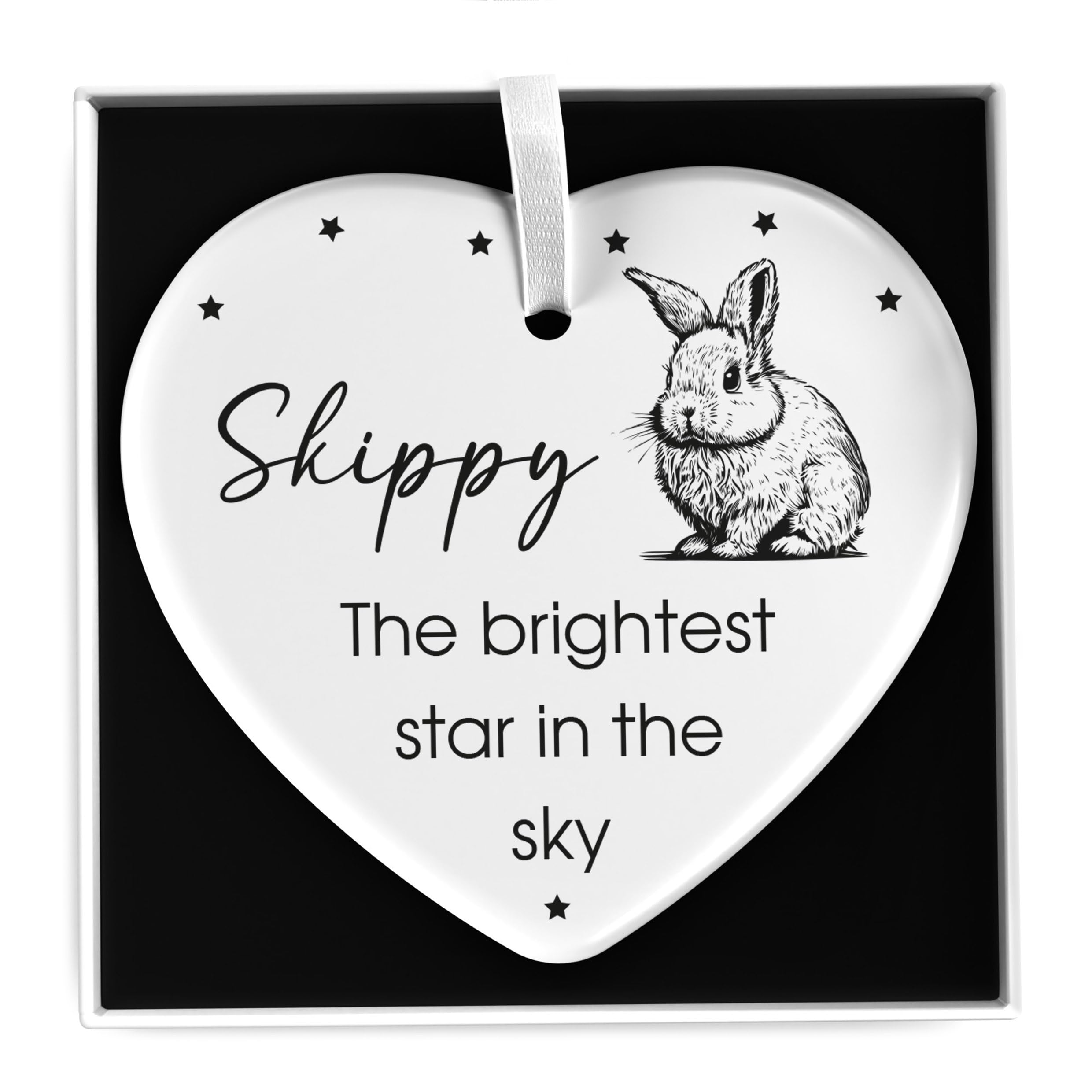 Beecreative Rabbit Memorial Gift Plaque Ornament - Rabbit Remembrance Gifts - Pet Loss Gifts Rabbit - Any Name Rabbit Memorial Ceramic Ornament - With Gift Box