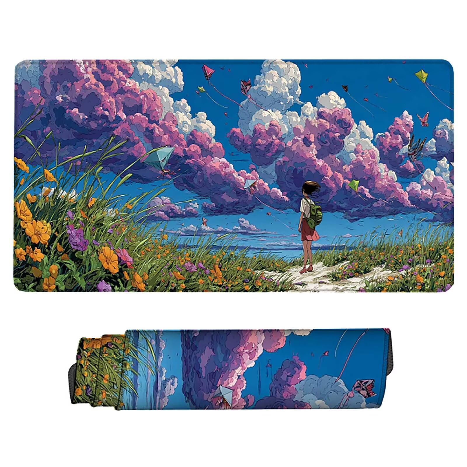 Podkładka pod mysz XXL 1500 x 800 x 3 mm, gamingowa podkładka pod mysz, krajobraz, niebo, podkładka na biurko z szytymi krawędziami, antypoślizgowa gumowa podstawa, wodoodporna, akcesoria gamingowe