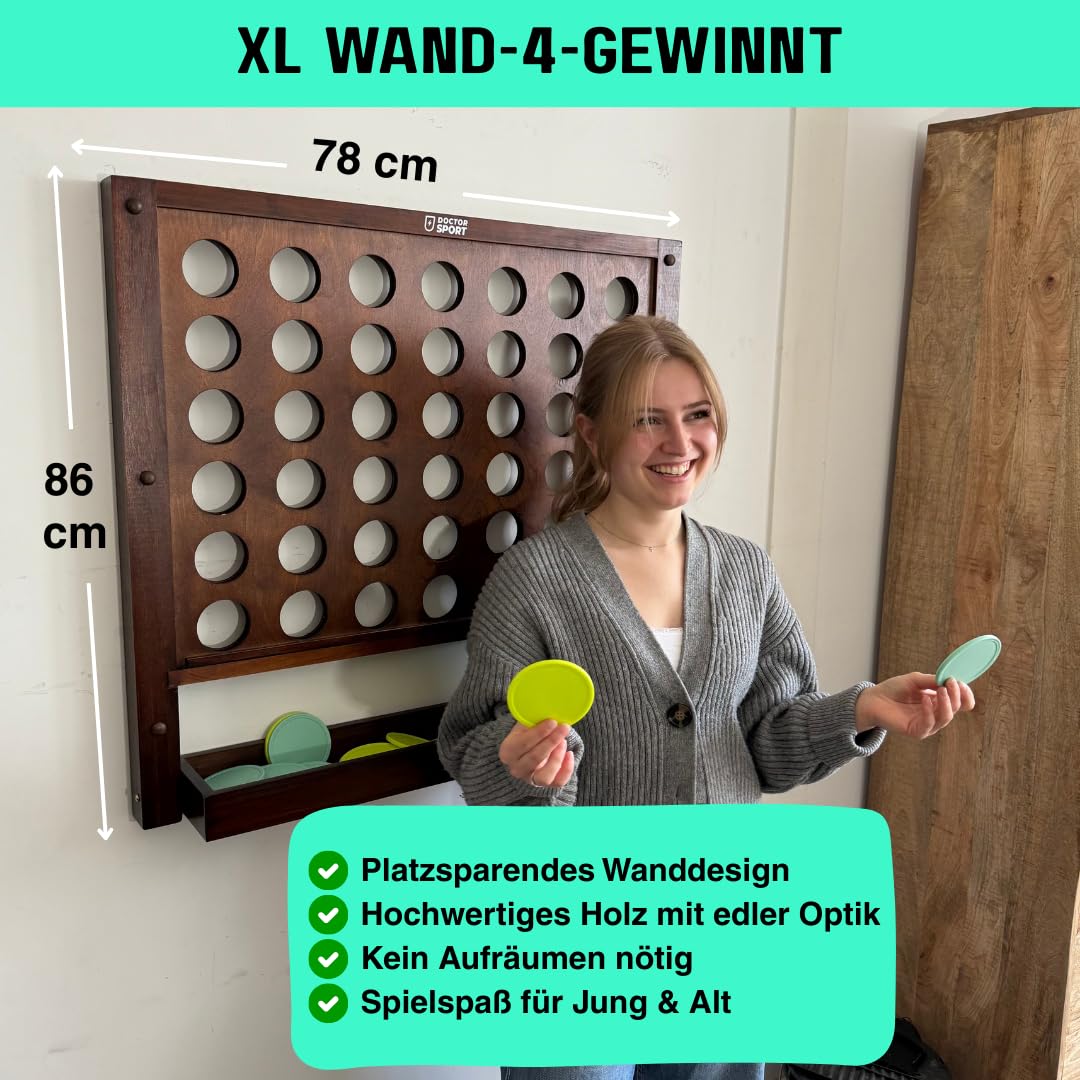 Riesen 4 Gewinnt Wandspiel, 78 x 86 cm, Holz-Gesellschaftsspiel für Spielzimmer, Groß Connect Four für Kinder & Erwachsene, 4 in Einer Reihe, 4 Gewinnt