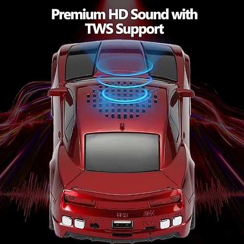 Miniatura 8 de Altavoz portátil inalámbrico para modelo de coche con sonido estéreo, emparejamiento TWS, luces LED de fiesta, reproducción USBTFAUX, ruedas