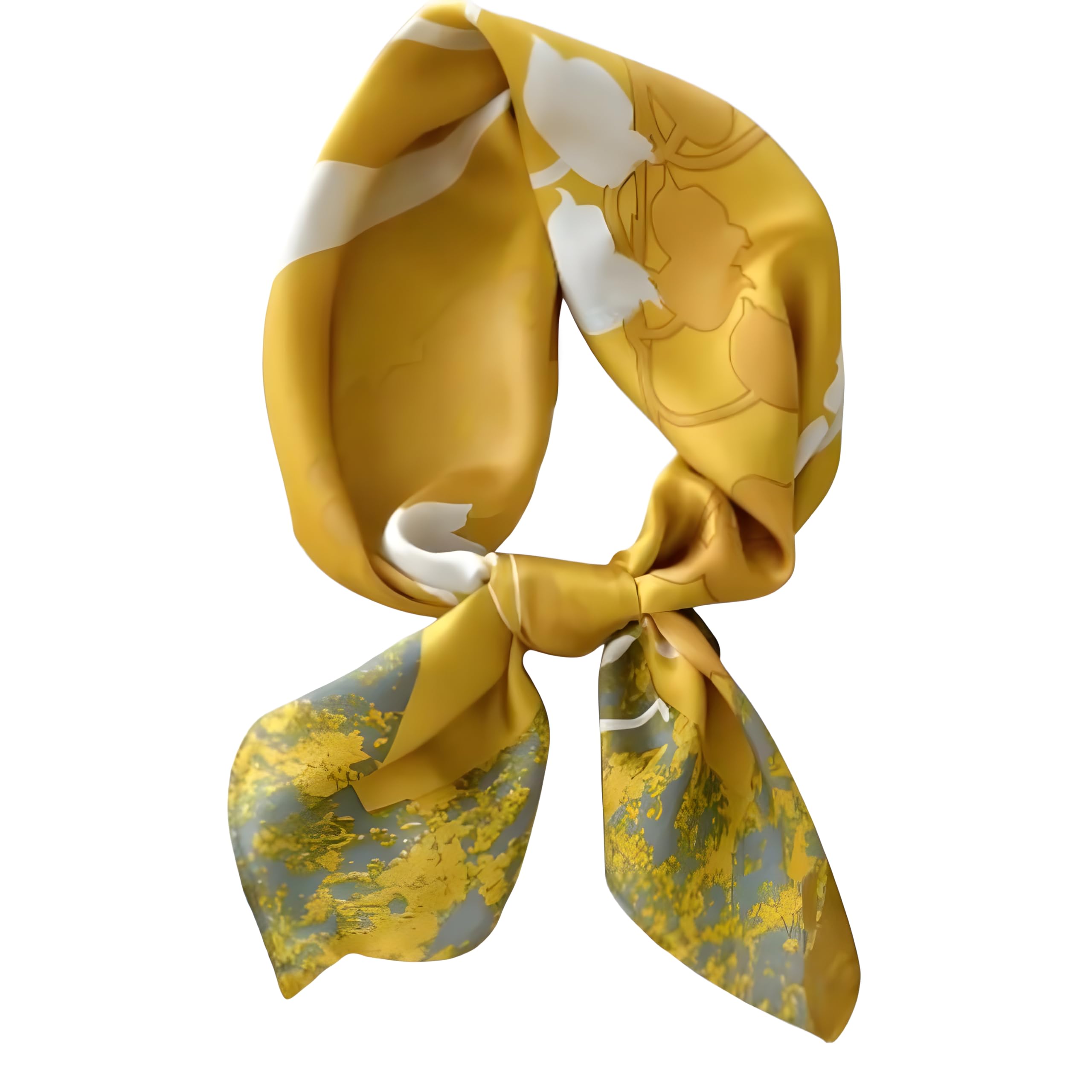 Silk Scarf, Yellow with White Butterfly Pattern, Square Neck Wrap-image-21