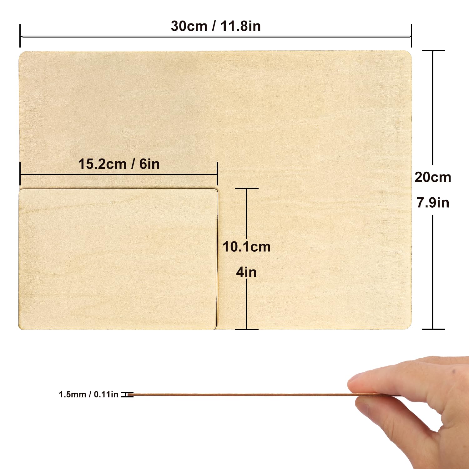 90 hojas de madera contrachapada para manualidades, (72 piezas) de 6 x 4 x 1/16 pulgadas y (18 piezas) de 12 x 8 x 1/16 pulgadas, versátiles hojas de tilo sin acabar, tablas de madera para