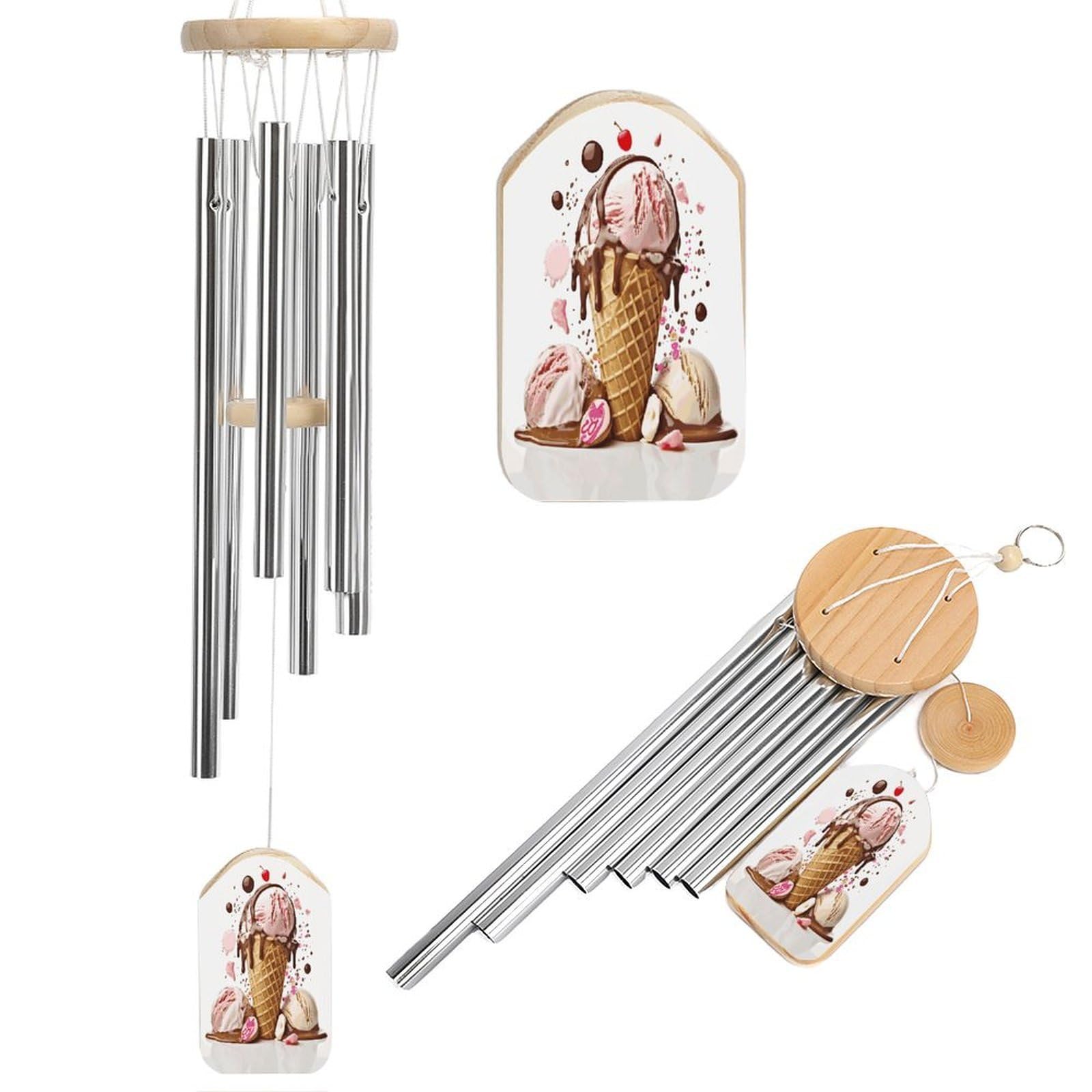 Btcowzrv Style Ice Cream Wind Chimes For Outside, Hanging Windchimes With 6 Aluminum Tubes, Memorial Wind Chime For Patio Backyard Garden And Outdoor Decor