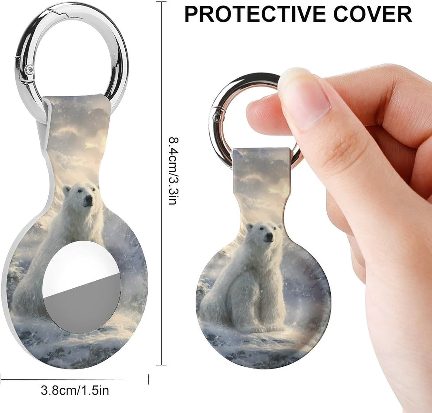 Bear in Winter Snowy Case Compatible with AirTag Holder Cover with Keychain Ring for Bags Luggages