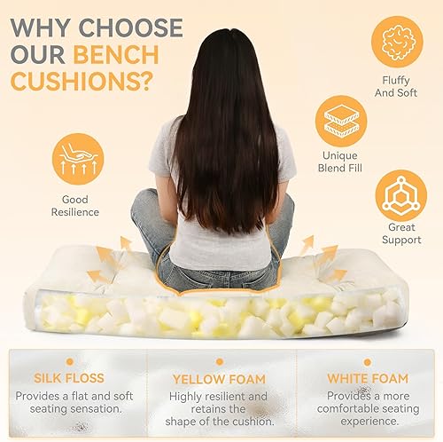 Miniatura 3 de ROFIELTY Cojín de banco de 36 pulgadas, cojín de banco antideslizante para muebles de interior para ventana de bahía, banco de entrada, asiento de