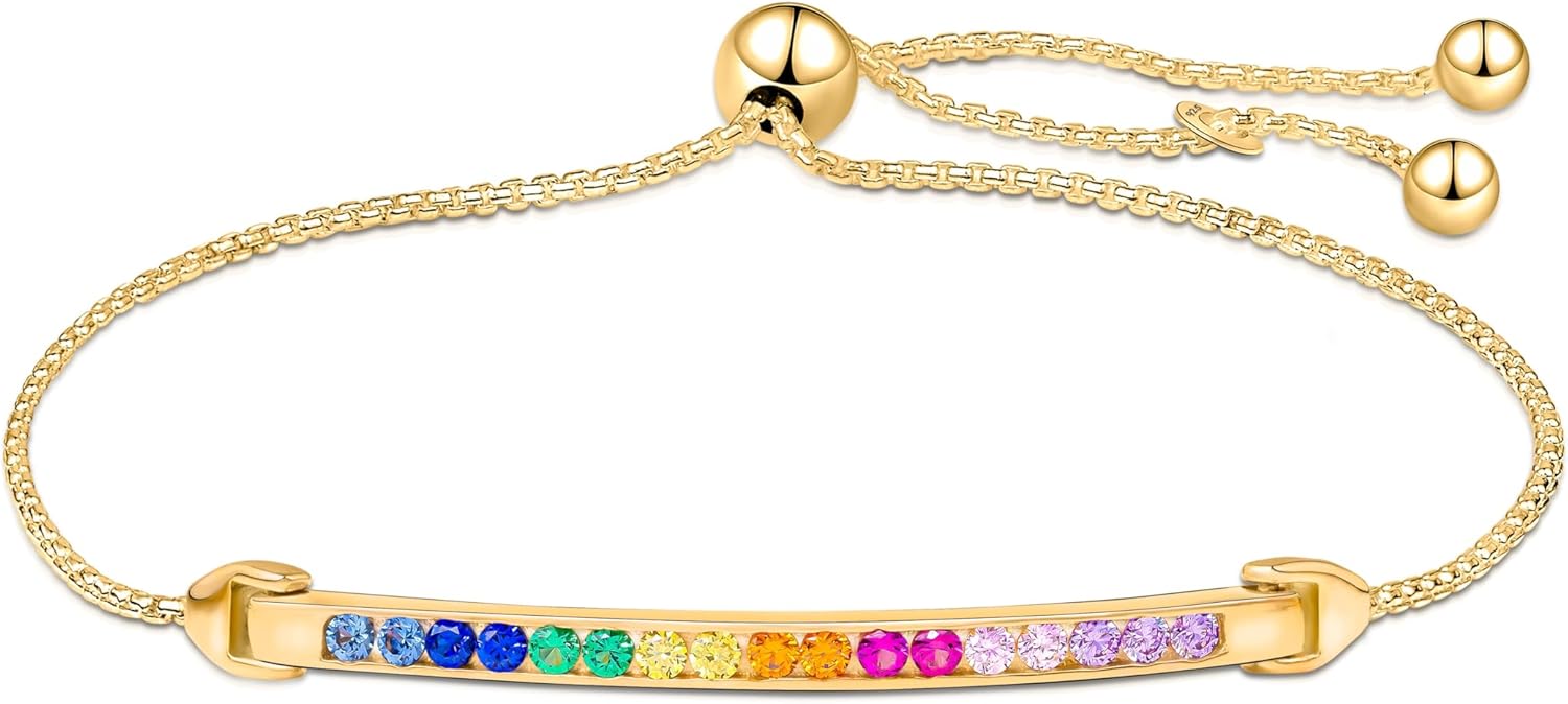 Amberta Lumini Women 925 Sterling Silver Rainbow Bracelet: Silver Multicolour Tennis Bracelet