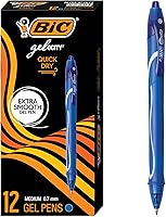 BIC Gelocity Quick Dry Blue Gel Pens, 0.7mm Medium Point, 12-Pack Retractable with Full Grip - Smear-Resistant & Fast-Drying