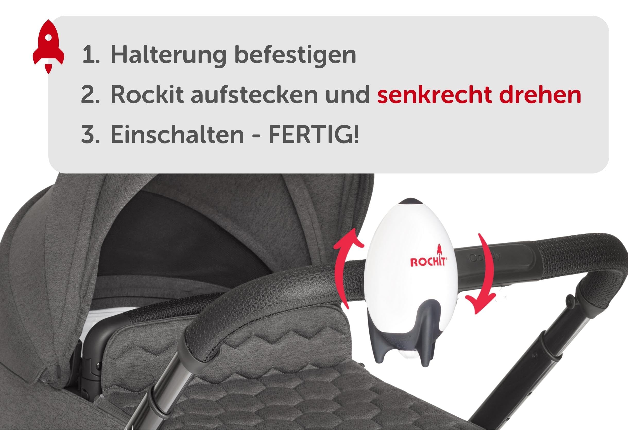Rockit Rocker - Supporto extra universale (girevole) aggiuntivo per il secondo passeggino o passeggino - compatibile con entrambe le versioni Rockit Rocker (batteria + USB)
