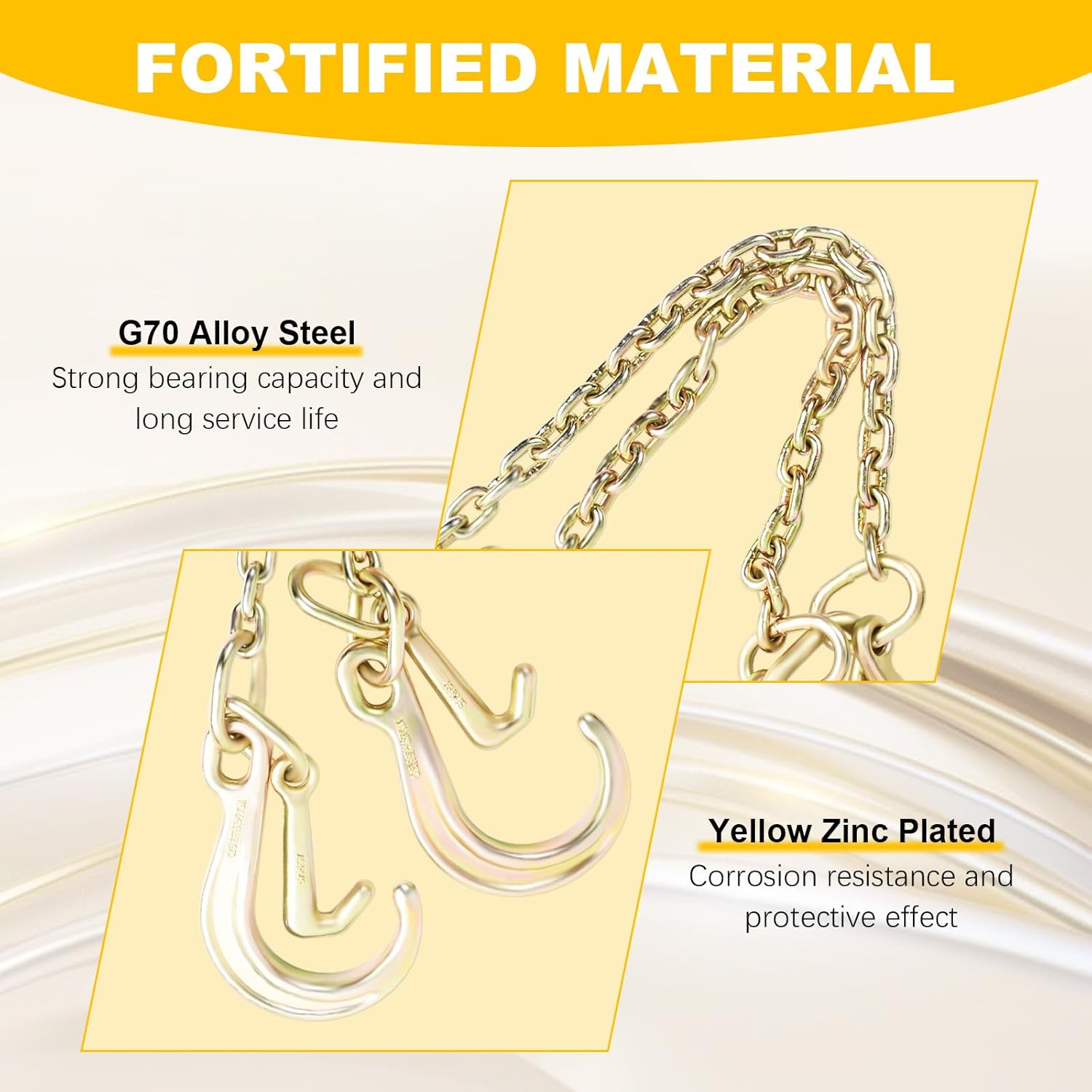 2' x 5/16" G70 V-Chain Bridle w/J Hooks and Grab Hooks, 4400lbs Safe Working Load Towing Hooks for Flatbed Truck Wrecker Recovery