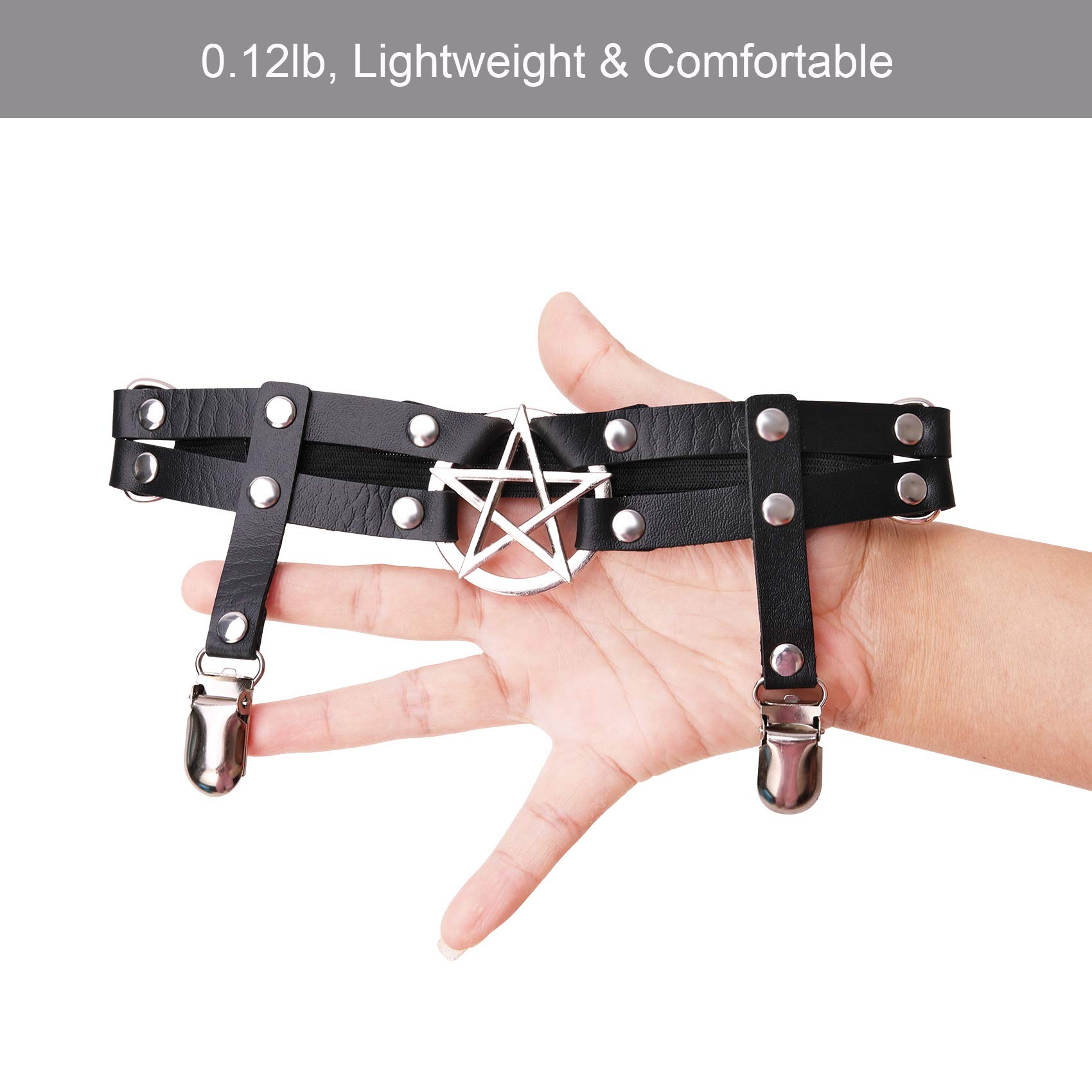 alisikee 2pcs Adjustable Star-Shaped Leg Garter with Anti-Slip Clips, Elastic Gothic Thigh Ring Garter for Women and Girls: Black Garter