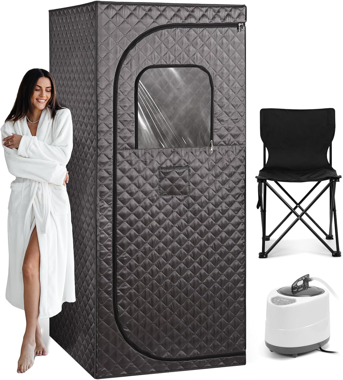 Careboda Portable Steam Sauna Tent for Home, Full Size Sauna with 2.6 L 1000 W Steamer, Sauna Box with Folding Chair, Time & Temperature Remote Control, for Gym, for Spa, 70.87'' x 31.5'' x 31.5''