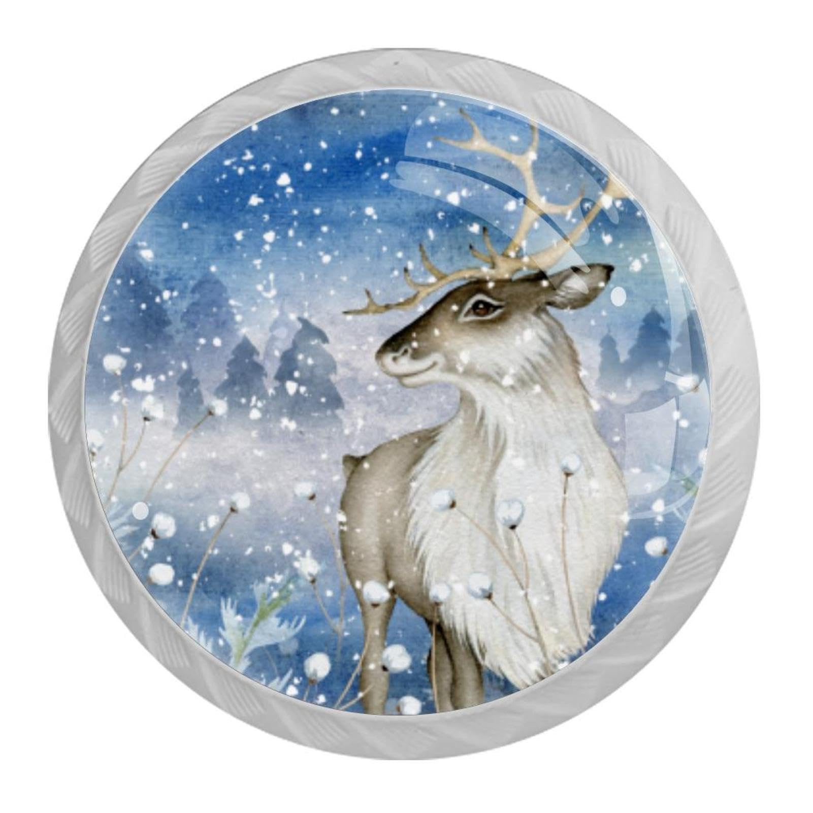 Tqmspg 4 Pieces Drawer Pulls Deer in Snow Door Knobs Dresser Handles for Kitchen Wardrobe Cupboard Hardware Furniture
