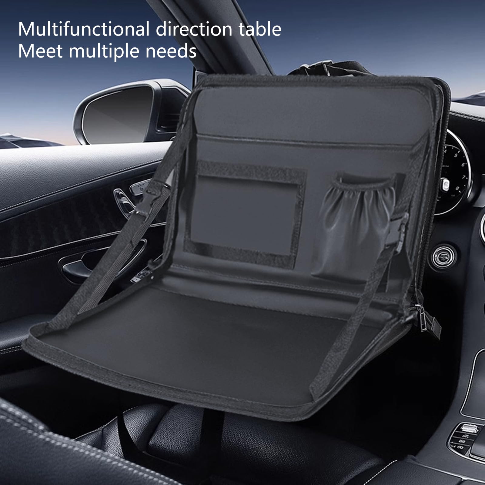 Bandeja plegable para alimentos para automóvil con superficies antideslizantes, bandeja de gran capacidad para viajes familiares y actividades al aire libre, accesorios de viaje para
