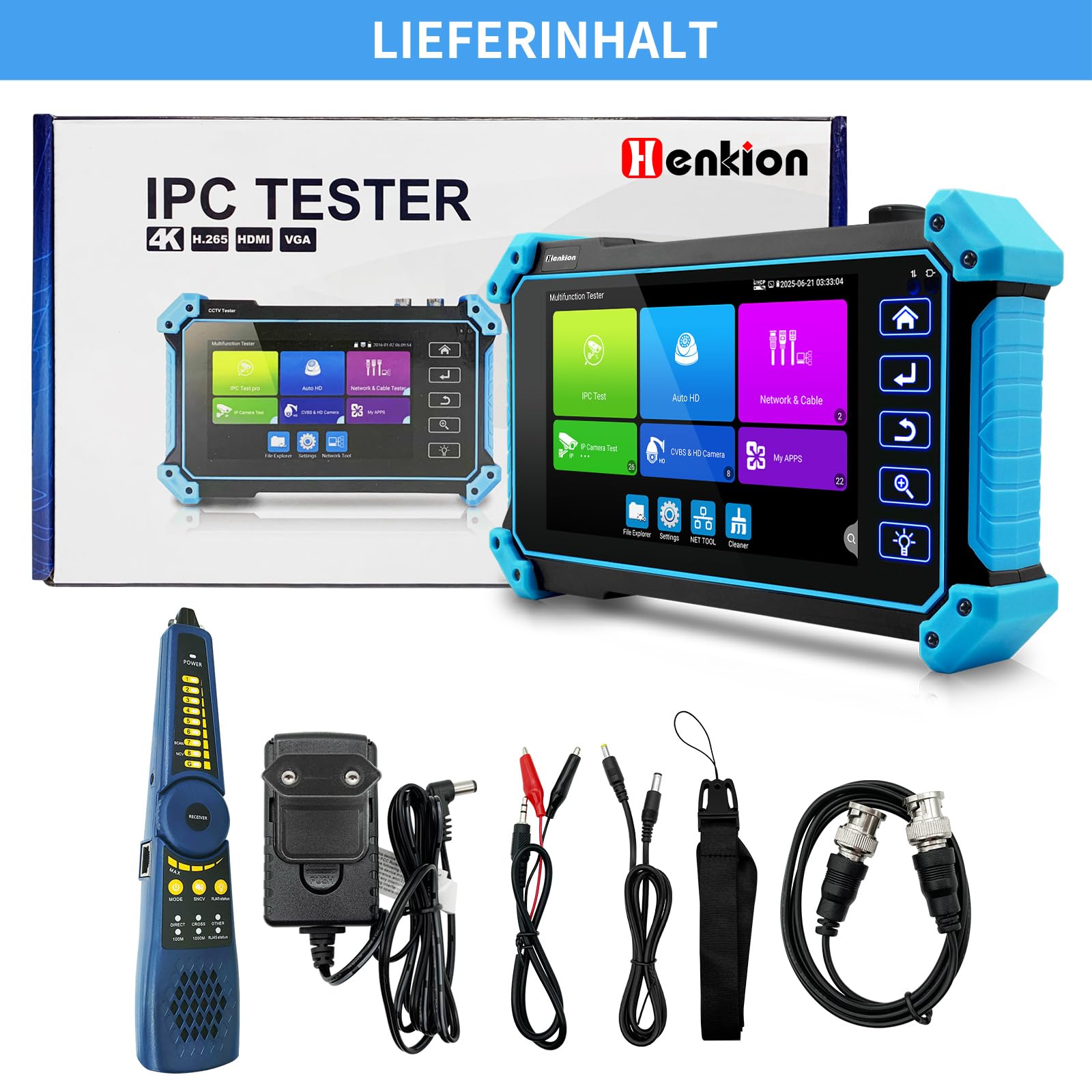 Henkion IPC-5100C Plus - Tester per fotocamera CCTV da 5,4 pollici, schermo touch, tester CCTV, 12 MP, IPC e 4 K, 8 MP, TVI CVI AHD, tester per cavo di prova per fotocamera POE HDMI VGA WiFI RS485