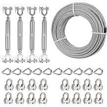 100FT 1/4" Wire Rope Kit, Stainless Steel Cable with 4 Pcs 5/16 Turnbuckle, Wire Rope Clamp & Thimble, 6400lbs Breaking Strength, 7X19 Strands Heavy Duty Cable for Zipline, Trailers
