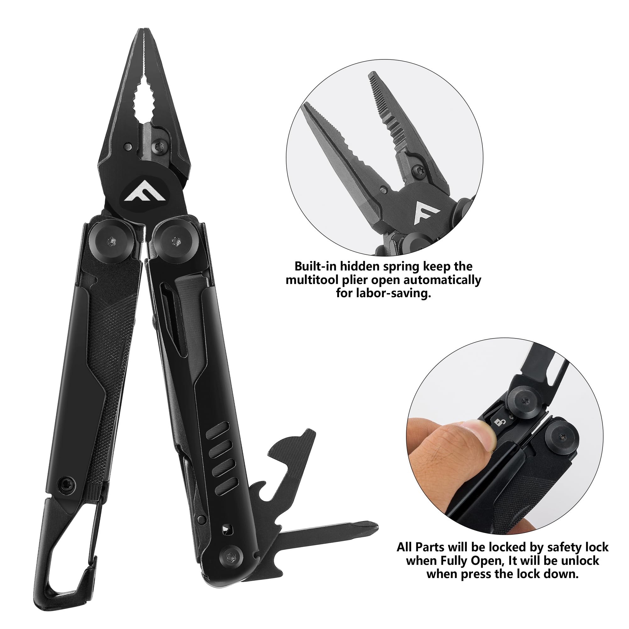 FLISSA Multiherramienta de Alicate, 15 en 1 Alicate Multiuso, Herramienta Multifuncional Plegable, Acero Inoxidable, con Bolsita Oxford, Perfecto para Acampada, Senderismo,etc. (Negro)