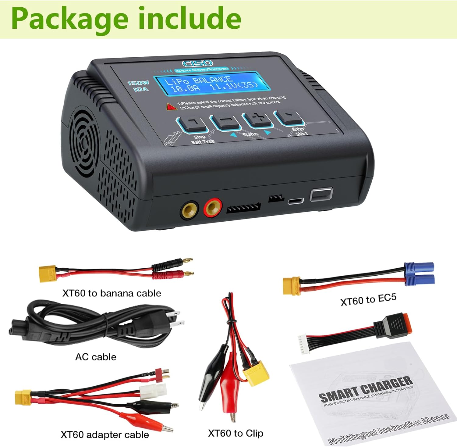 Lipo Battery Charger, 1S-6S RC Car Charger 150W 10A Balance Charger Fast Charge Discharge Smart Charger for LiPo/Li-ion/Life Battery(1-6s) NiMH/NiCd (1-15s) RC Hobby Battery Charger