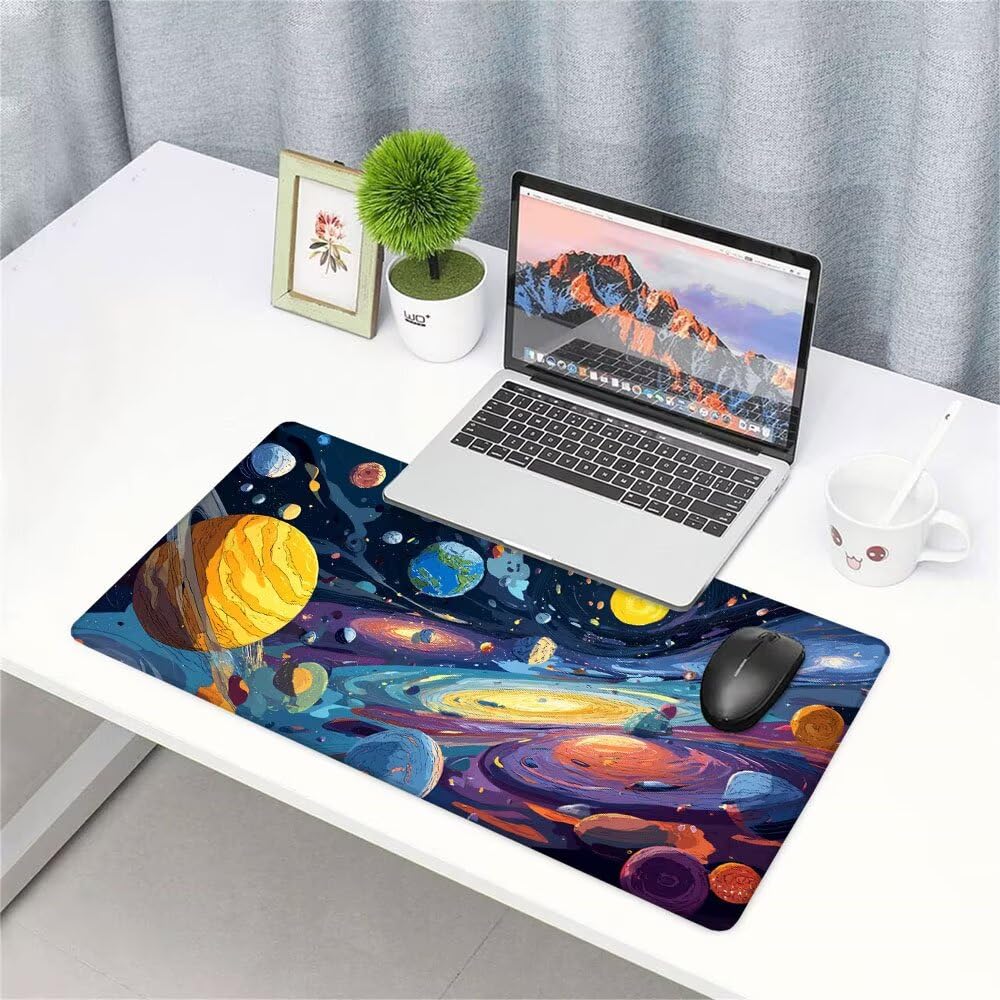 Podkładka pod mysz XXL kolorowa podkładka pod mysz do gier na biurko akcesoria do klawiatury podkładka pod mysz gwiaździste niebo szeroka mata do gier 1400 x 600 x 3 mm z gumową podstawą, przeszyte