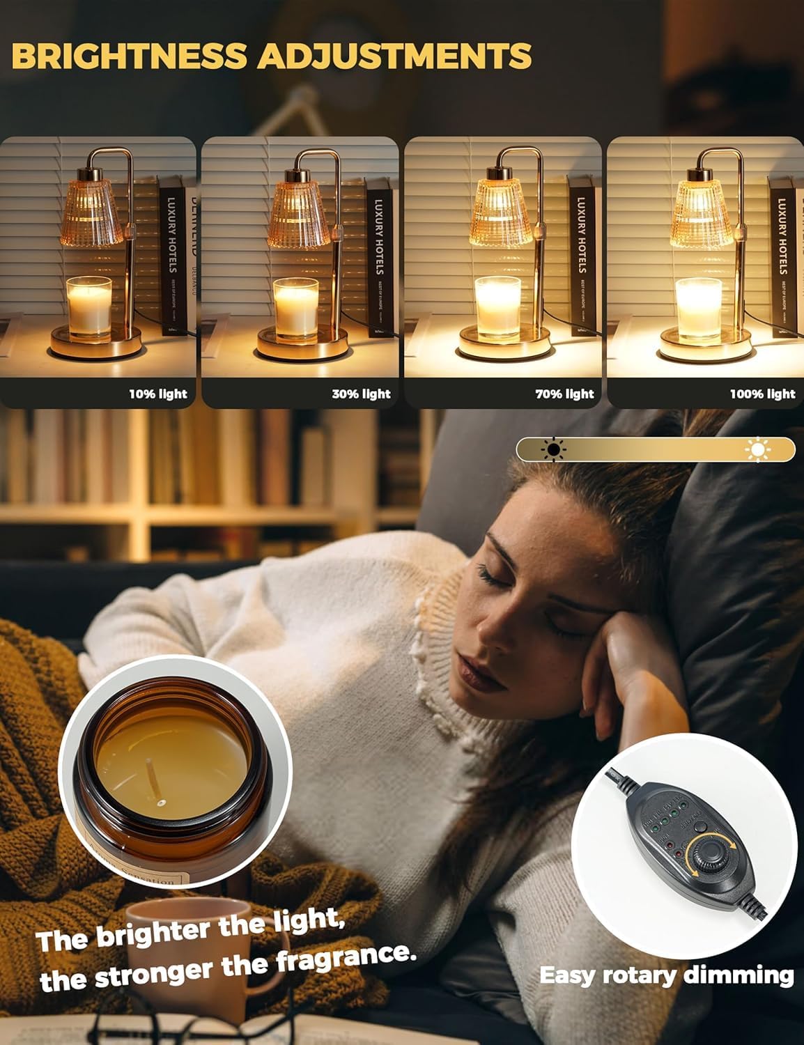 TATAANTY Candle Warmer Lamp for Scented Jar Candles: Height Adjustable Electric Wax Melt Warmer with Timer & Dimmer, Gifts for Women Mom, Birthday New Home Room Decor