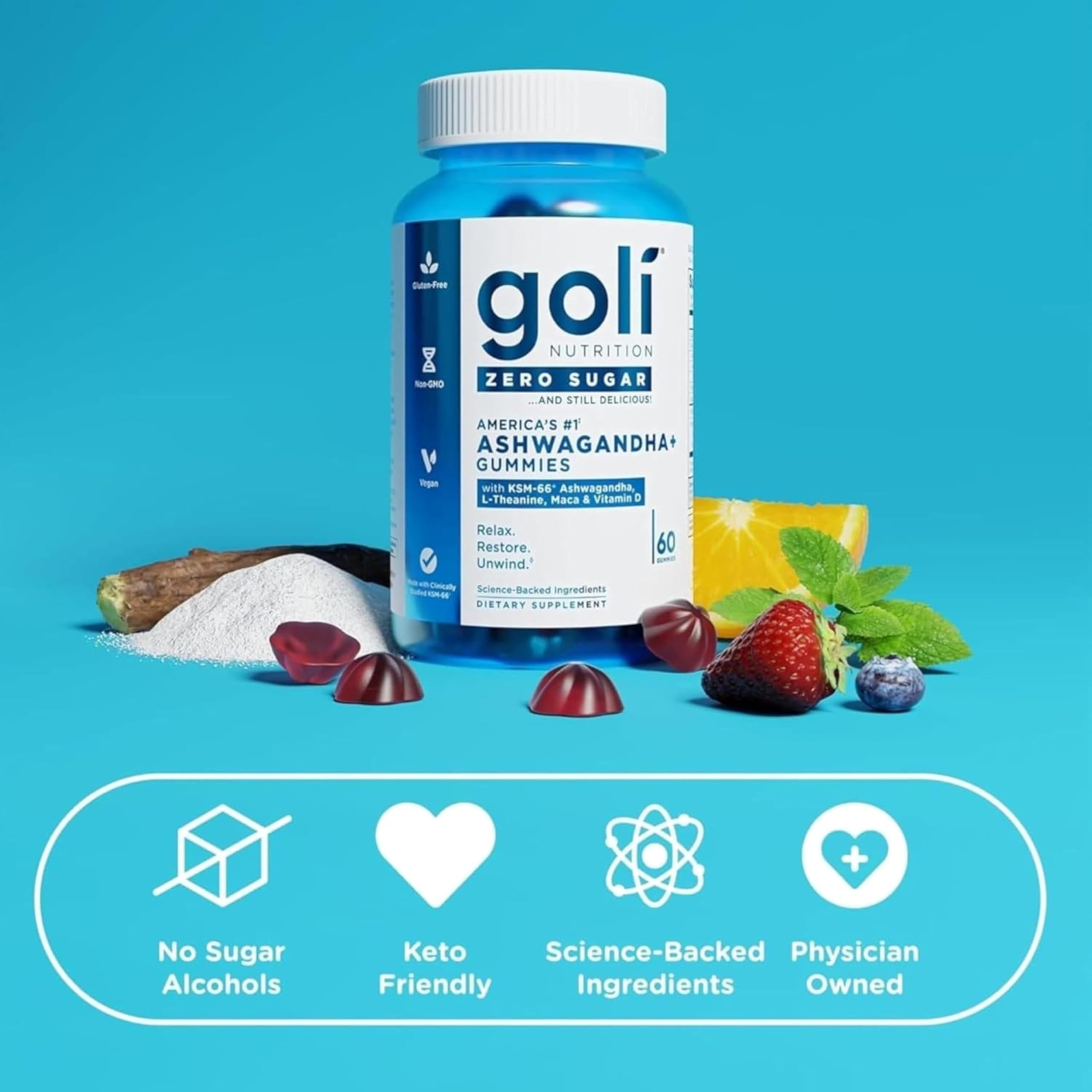 Goli Zero Sugar Ashwagandha Gummies with KSM-66, L-Theanine, Maca and Vitamin D - No Sugar Alcohols - Vegan, Keto-Friendly, Non-GMO — Amazon image 7