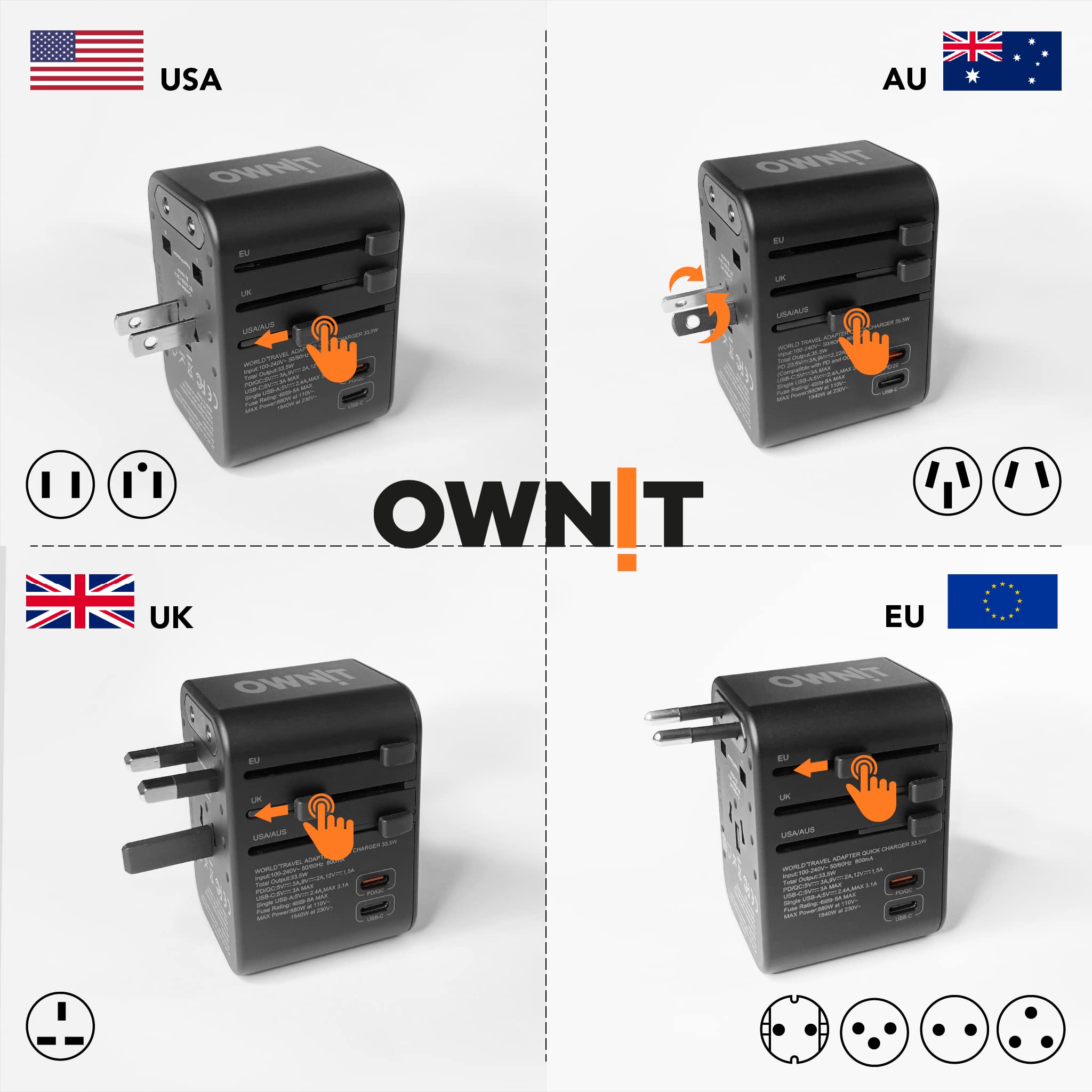 OWNIT 35.5W PD Universal Travel Adapter, International Adapter with