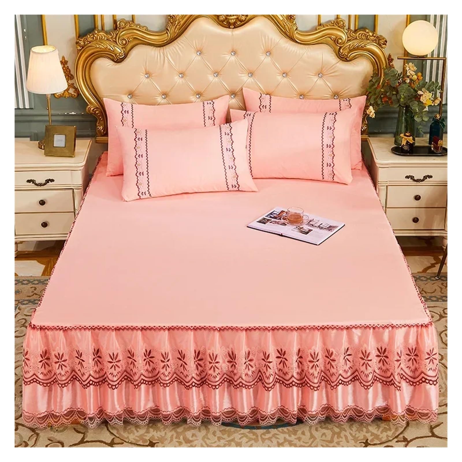 Lace Single Bed Skirt Protector Soft Bedspread Bed Cover Skirt Bedsheet Bedding Decor(Color 18,1PC 150x200cm)
