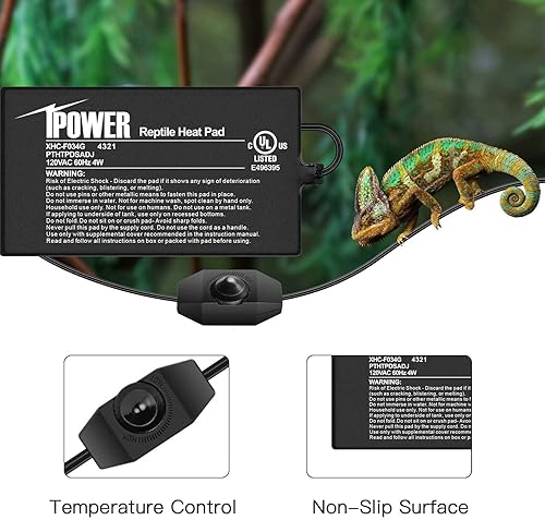 Vista 78 de iPower Almohadilla térmica para reptiles de 4 x 7 pulgadas con termostato ajustable, calentador debajo del tanque, tapete térmico para tortugas