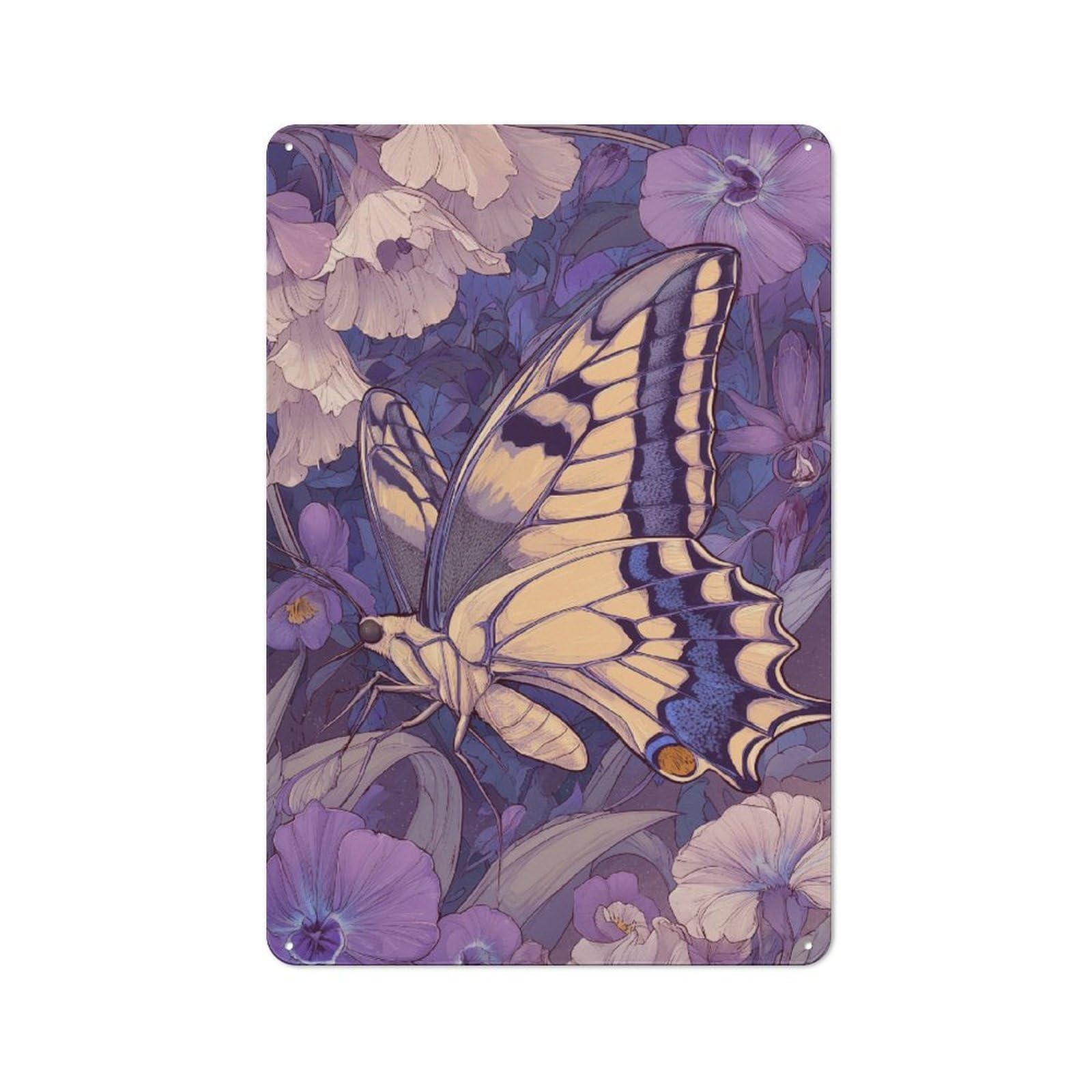 Junmoney Floral Butterfly Artistry Tin Wall Plaque 30X20cm With For Bar Or Restaurant, Autumn Wall Decor For Hospitality Decor Collectors